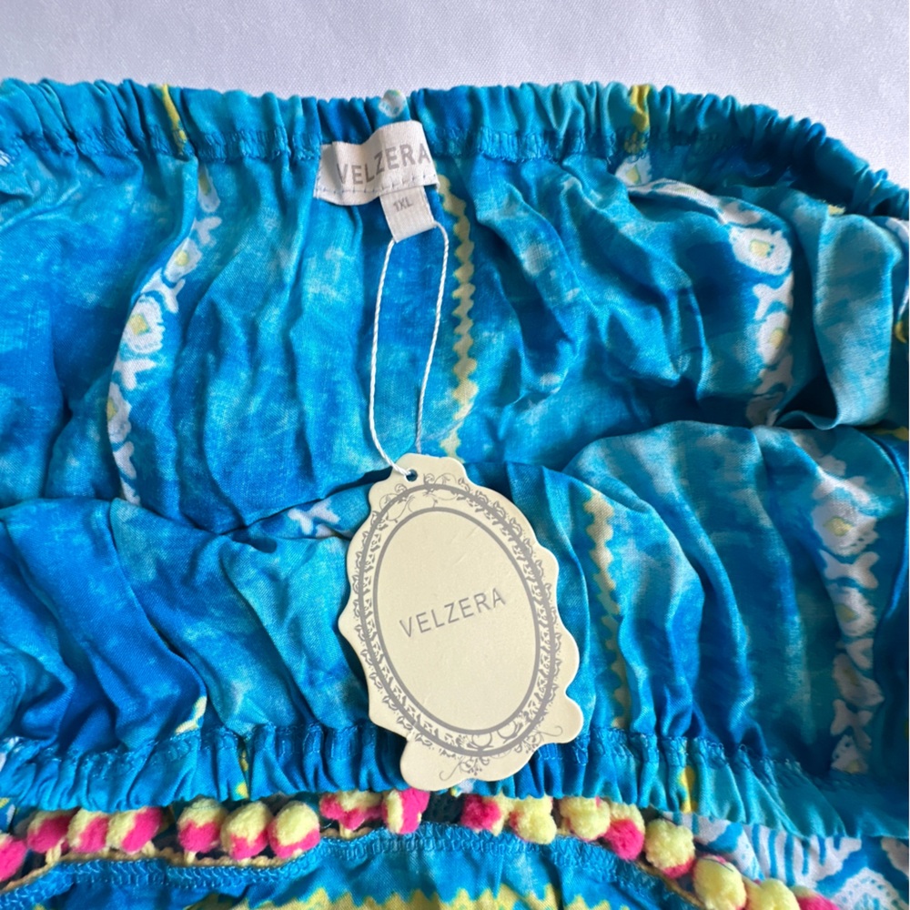 NWT!! Women’s Turquoise Blue Boho Dress with Pom Pom Trim - Picture 8 of 12